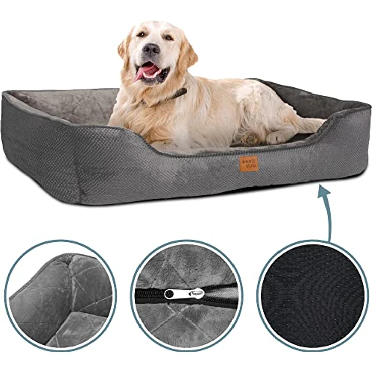 ib style® Happy Milo Hundebett | Körbchen für Hunde & Katzen | mit Reißverschluss | Größe: L | Grau – Bild 2