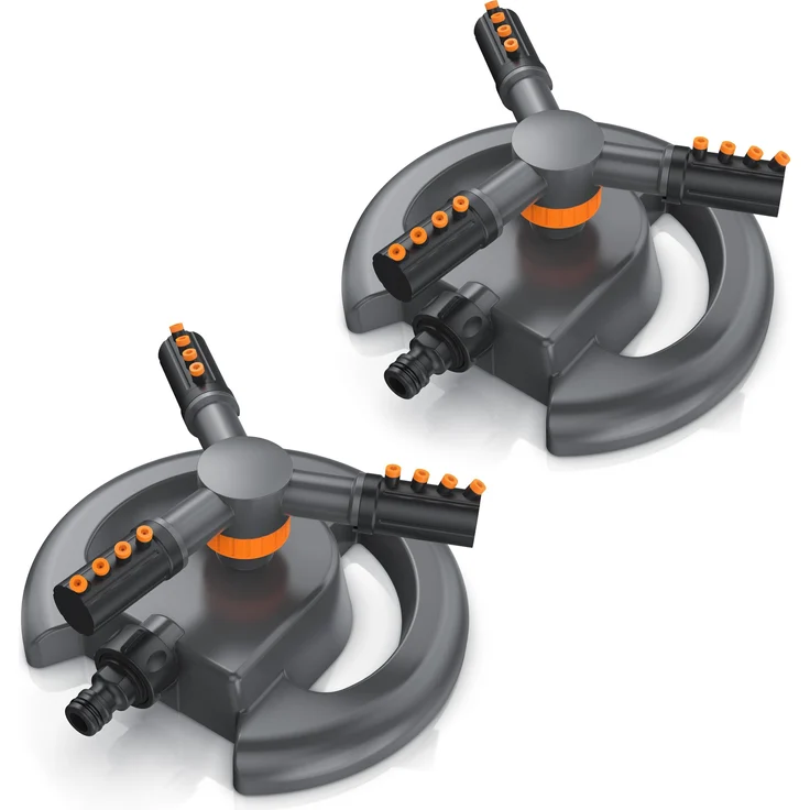 Brandson Rasensprenger 2x Kreisregner, 360° rotierend, 3 Arm, für Flächen bis 314 m², robustes ABS-Kunststoff