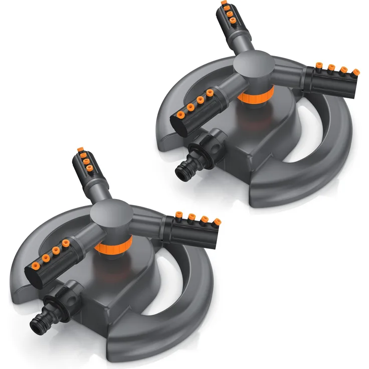 Brandson Rasensprenger 2x Kreisregner, 360° rotierend, 3 Arm, für Flächen bis 314 m², robustes ABS-Kunststoff