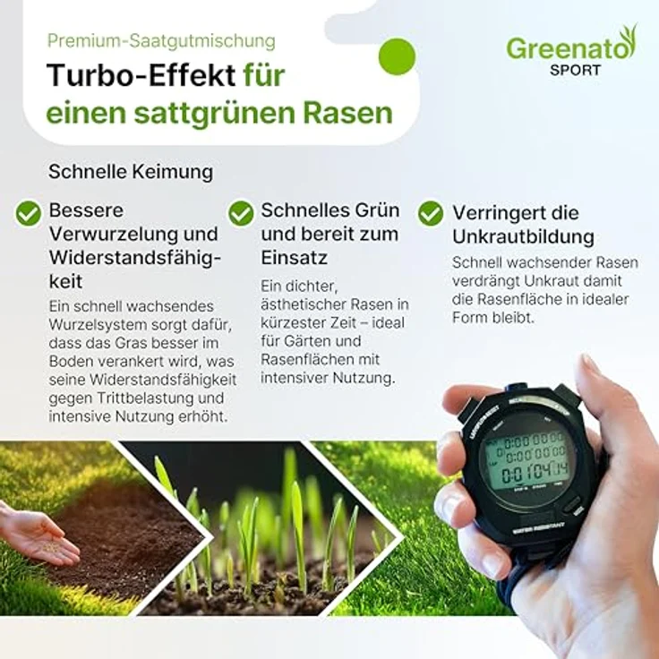Greenato Rasensamen Greenato Sport 30kg - Schnellkeimend, ideal für Mähroboter, extra robust, für Neuansaat und Nachsaat, reicht für 1200 m² – Bild 3