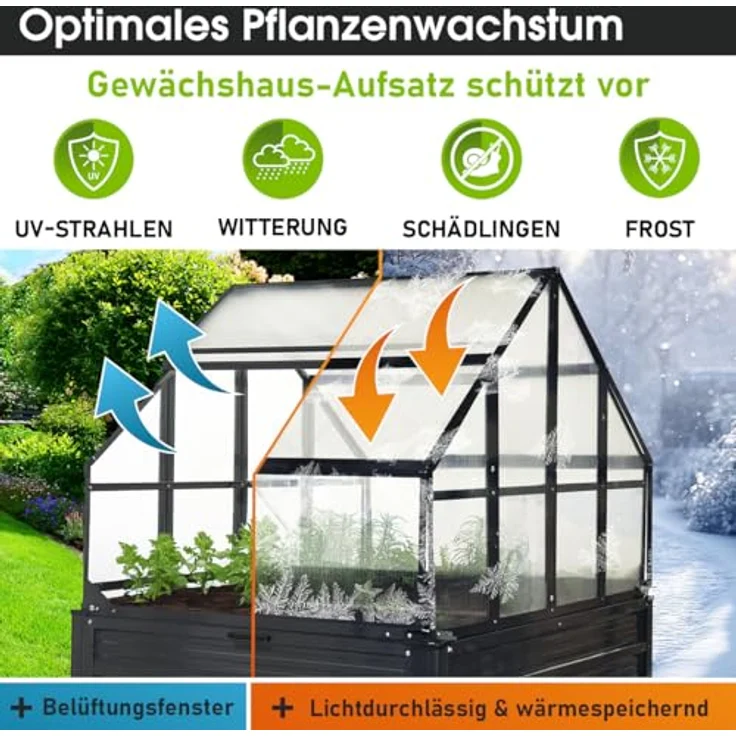 BRAST 2in1 Hochbeet mit Alu Gewächshaus-Aufsatz, wetterfestes Pflanzbeet mit integriertem Drainage-System, 2 Pflanzwannen, 120x80x167cm – Bild 4