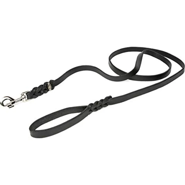 CopcoPet - Fettlederleine 1 m x 8 mm, Schwarz, Hunde-Leine aus Leder mit verchromtem Karabiner, geflochtene Hunde-Führleine Leder