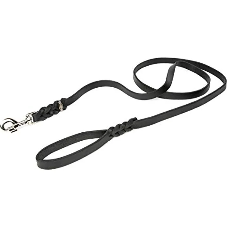 CopcoPet - Fettlederleine 1 m x 8 mm, Schwarz, Hunde-Leine aus Leder mit verchromtem Karabiner, geflochtene Hunde-Führleine Leder – Bild 1