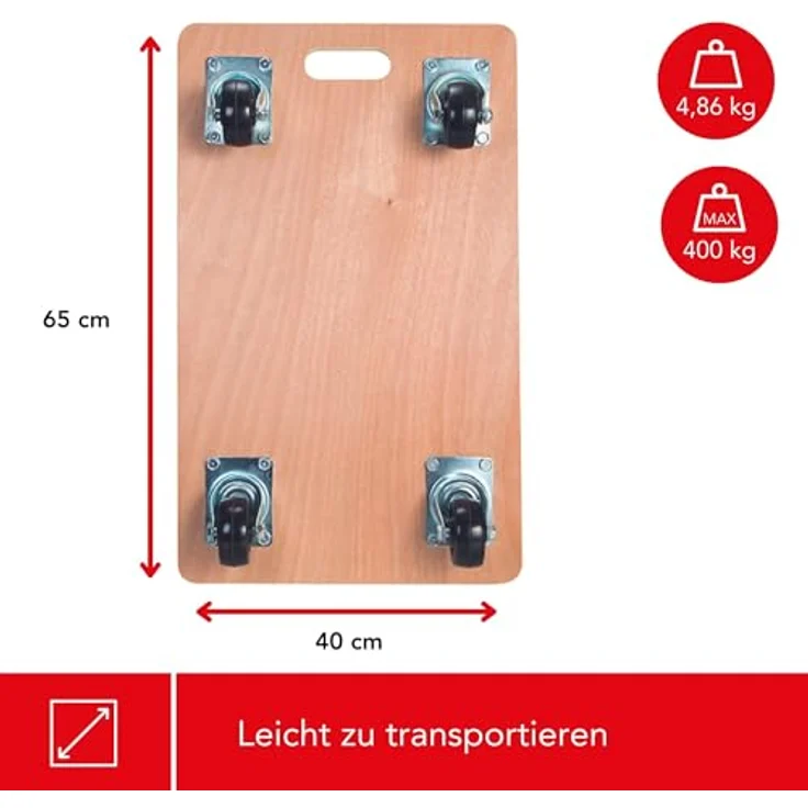TOOLLAND - QT115 Transport-Roller, 400 kg Maximal Tragkraft, 65 cm Länge x 40 cm Breite 175683 – Bild 6