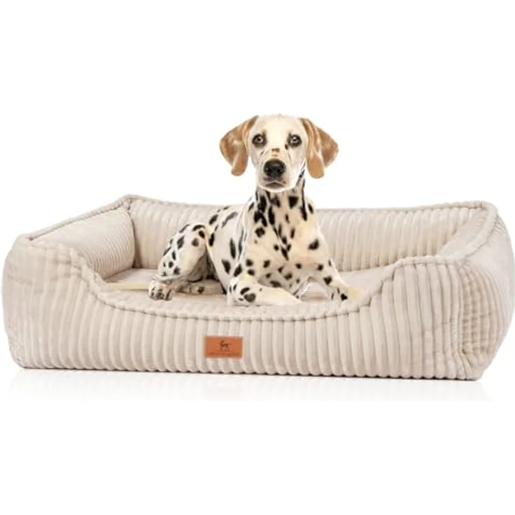 Knuffelwuff orthopädisches Hundebett Breitcord Sedona XL 105 x 75cm Beige | Abnehmbarer Bezug | Waschbar | Für große, mittelgroße und kleine Hunde – Bild 1