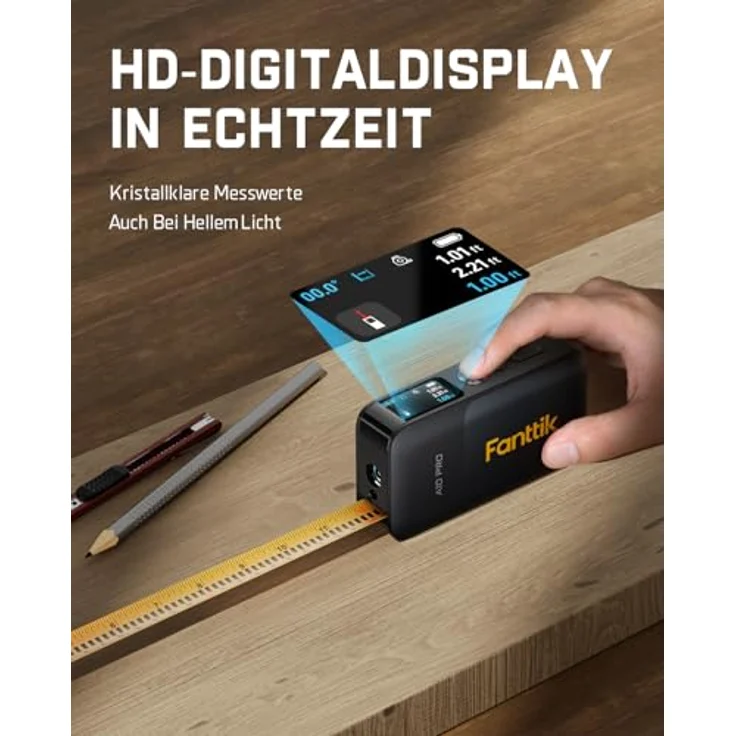 Fanttik A10 Pro, 2-in-1 Laser Entfernungsmesser und Maßband für präzise Distanzen, kompakt und handlich – Bild 3