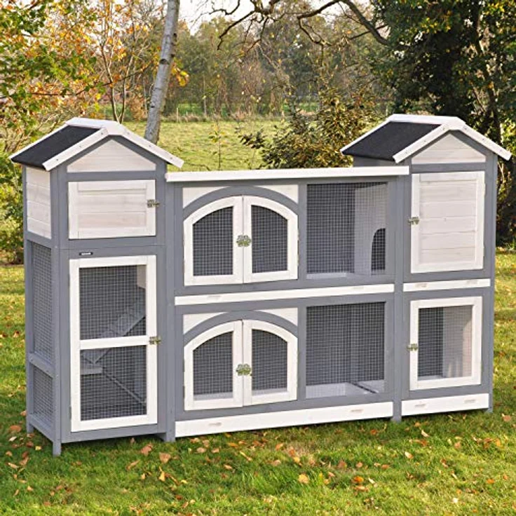 nanook Kaninchenstall, Hasenstall Castle XXL mit seitlichen Aufgängen - wetterfest - Staufach - extragroß 181 x 43 x 127 cm grau/Weiss – Bild 1