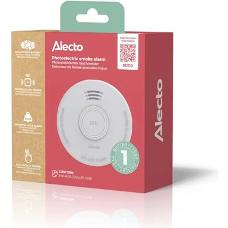Alecto SD110, Stand-Alone-Rauchmelder mit fotoelektrischem Sensor, 85 dB Alarm, 1-Jahres-Batterie, weiß – Bild 7