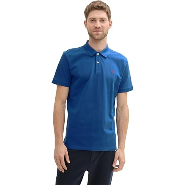 TOM TAILOR Poloshirt mit Knopfleiste und Logo, Baumwolle in Single Jerseystoff, dehnbar, blau – Bild 2