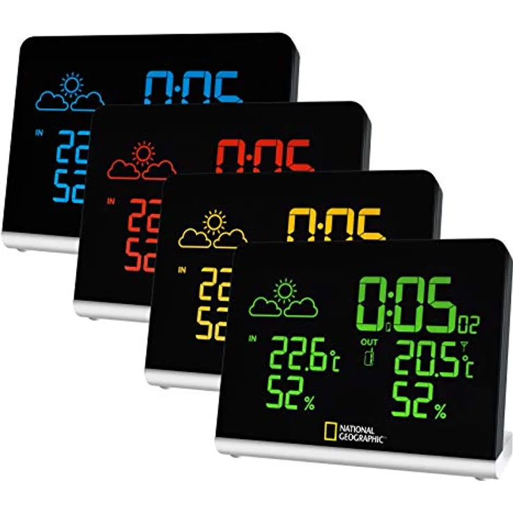 National Geographic Multi Colour Funkwetterstation, True Black LCD-Display, 256-Farben, Innen-/Außentemperatur, Luftfeuchtigkeit, 12-Std. Wettertrend, schwarz – Bild 3