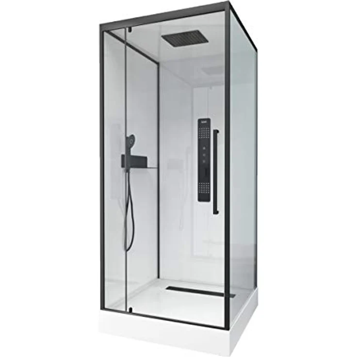 Marwell Komplettdusche White Square, 90x90 cm, Einscheibensicherheitsglas, inkl. Armaturen und Massagedüsen – Bild 7