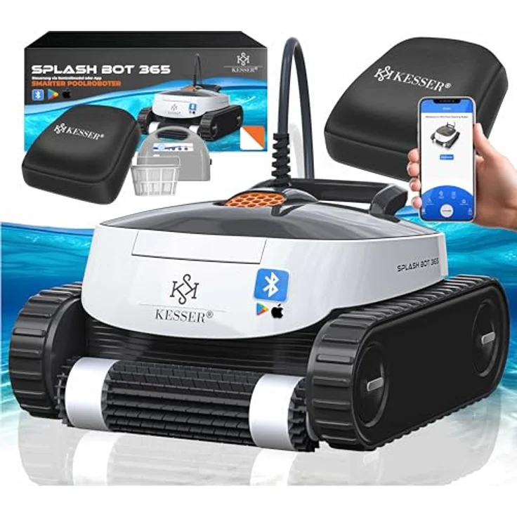 KESSER® Poolroboter für Boden und Wand | Poolsauger bis 100m² Pools & eine leistungsstarke Reinigung | Vollautomatischer Poolreiniger mit App-Funktion und Klettermechanismus, blau – Bild 2