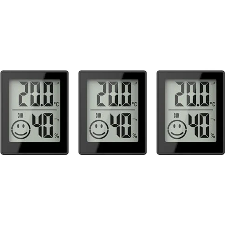 Miraval Raumklimastation 3er Set, digitales Thermometer und Hygrometer mit Temperatur- und Luftfeuchtigkeitsanzeige, Komfortindikator in Schwarz – Bild 1