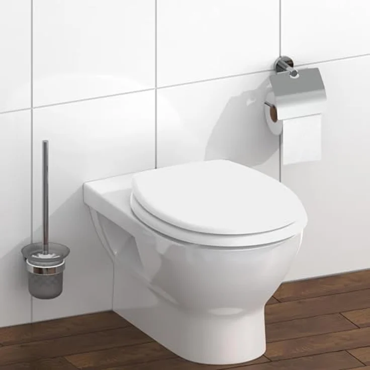 Schütte WC-Sitz Duroplast Weiß, bruchsicher und kratzfest, mit pflegeleichter Oberfläche, O-Form, für handelsübliche WCs – Bild 6