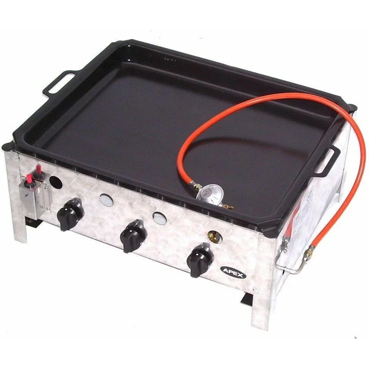 Apex Gasgrill EDELSTAHL GASBRÄTER 10 kW 3 flammig GASGRILL BRÄTER GRILL, elektronische Piezozündung und Thermo-Zündsicherung, silber