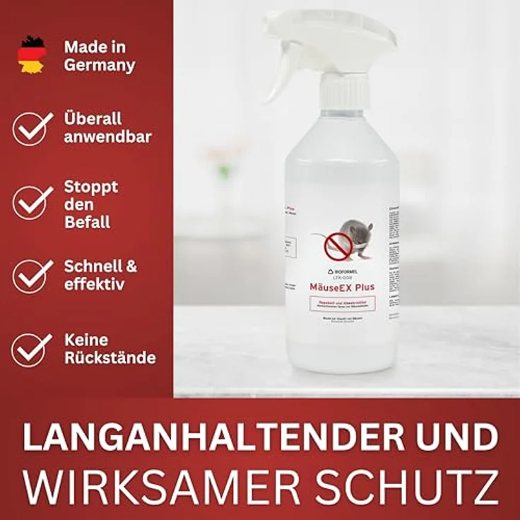 BIOFORMEL Mäuse Ex Spray Plus 5L, Mäuse- und Rattenabwehrmittel für Indoor & Outdoor, langanhaltend mit Geraniol, made in Germany – Bild 4