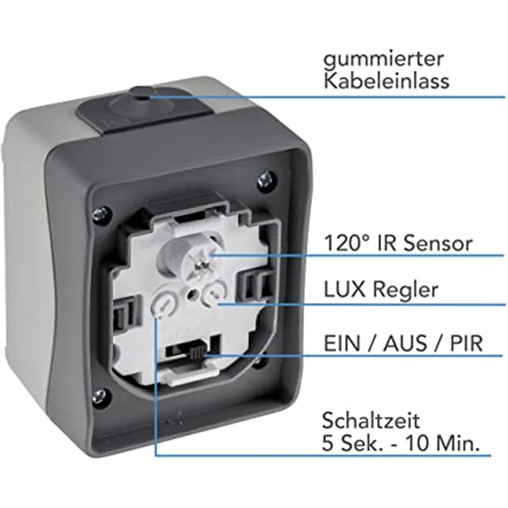 ChiliTec Bewegungsmelder Aussen Aufputz für Feuchtraum IP54 Innen & Außenbereich Wetterbeständig - Ersatz für einen Lichtschalter Grau/Anthrazit – Bild 4