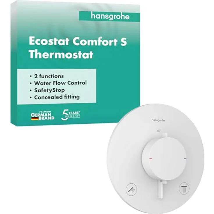 hansgrohe Ecostat Comfort S Duschthermostat Unterputz, Duscharmatur mit SafetyStop bei 40°C, Mischbatterie für 2 Verbraucher, Mattweiß, 33715700 – Bild 1