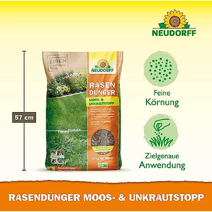 Neudorff RasenDünger Moos- & UnkrautStopp 18 Kg für 360m², organisch-mineralischer Dünger mit Eisen und Kalium für dichtes, saftiges Grün – Bild 3
