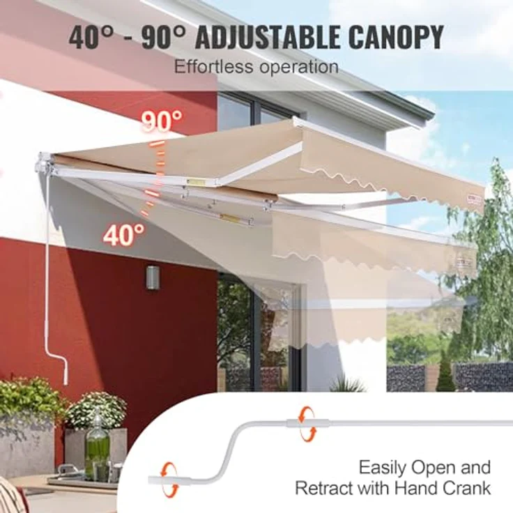 VEVOR Balkonmarkise 2,4x2,1m Gelenkarm Markise höhenverstellbar von 2,4 bis 3,7m Klemmmarkise Einziehbar Stahl Aluminium 280G doppelseitige PU-Beschichtung Sonnenmarkise Balkon Terrassenmarkise, Grau – Bild 4