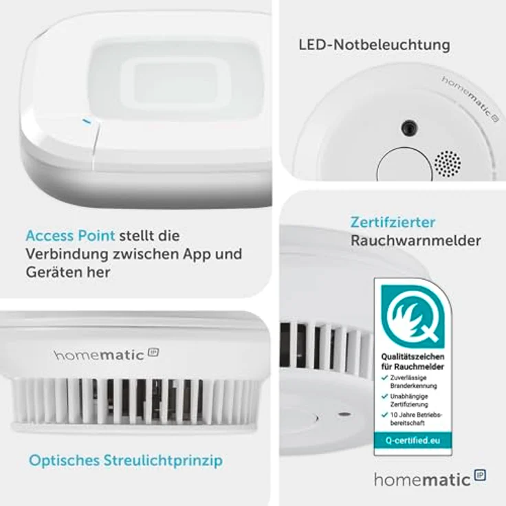 Homematic IP Smart Home Starter Set Rauchwarnmelder 162162A0, alarmiert lokal mit Sirene und per Push-Benachrichtigung, integrierte LED-Notbeleuchtung, wartungsfreie Batterien mit 10 Jahren Lebensdauer – Bild 3
