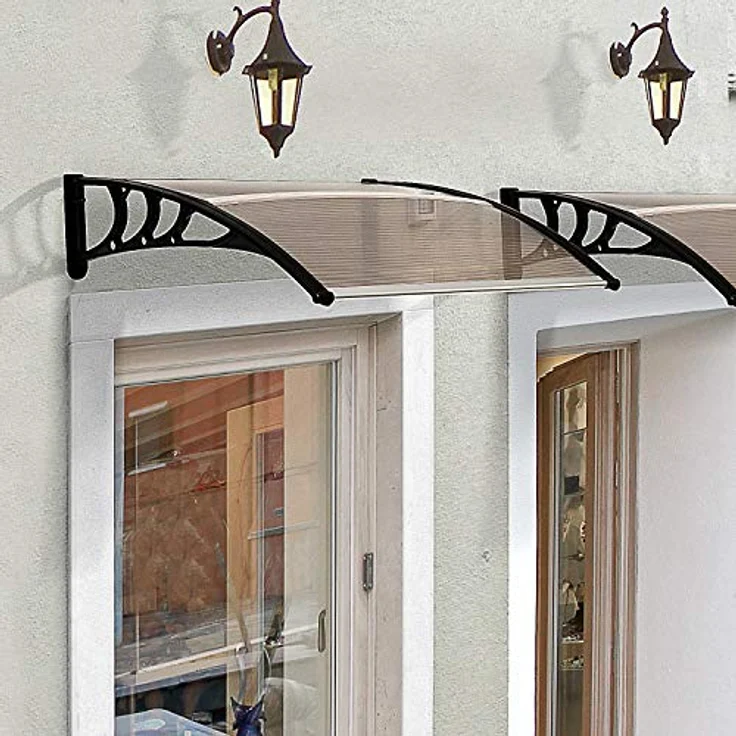 Outsunny Vordach Haustürvordach 75 x 100 cm Pultvordach Überdachung Polycarbonat Braun – Bild 2