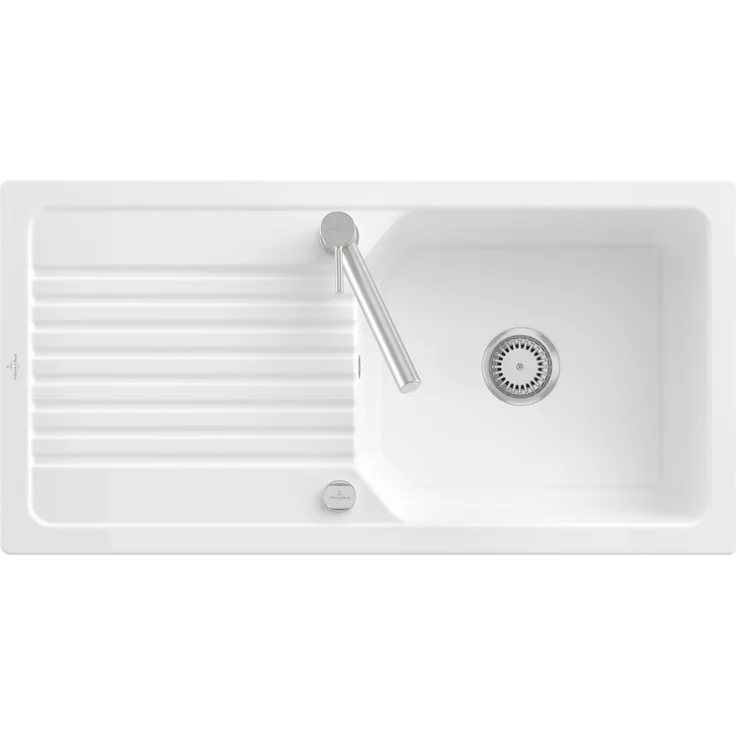Villeroy & Boch Linara 60 Flat Einbauspüle, flächenbündig, Keramik, 980 × 490 mm, White Alpin CeramicPlus, Handbetätigung