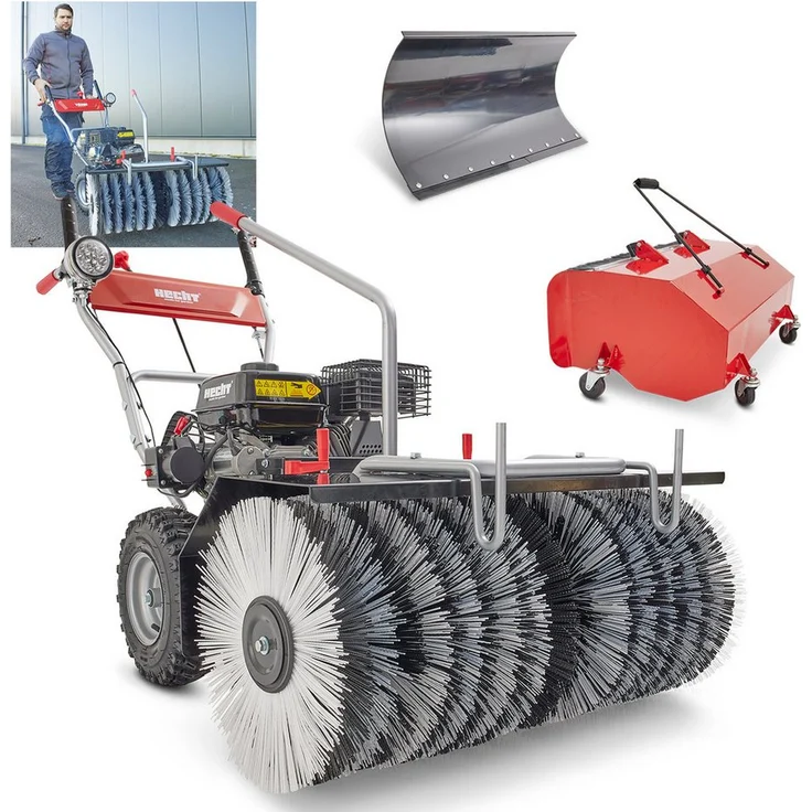Hecht 8680 SE Benzin-Kehrmaschine, 80 cm Arbeitsbreite, 6,5 PS, mit Auffangbehälter und Schneeschild, LED-Scheinwerfer
