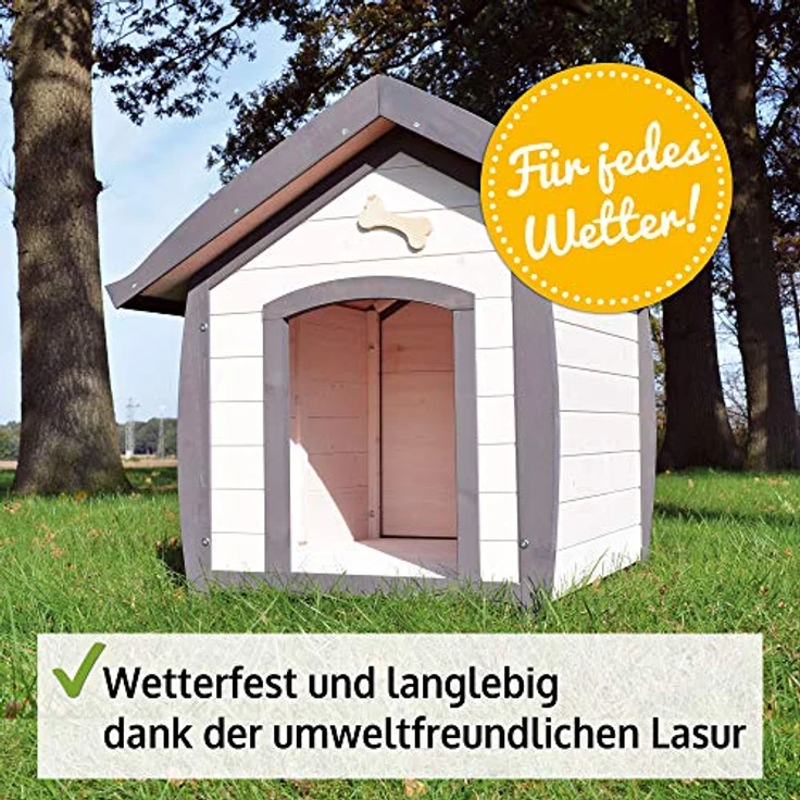 zooprinz wetterfeste Hundehütte Bella aus massivem Holz in Grau-Weiß - 3 Größen zur Wahl – Bild 2