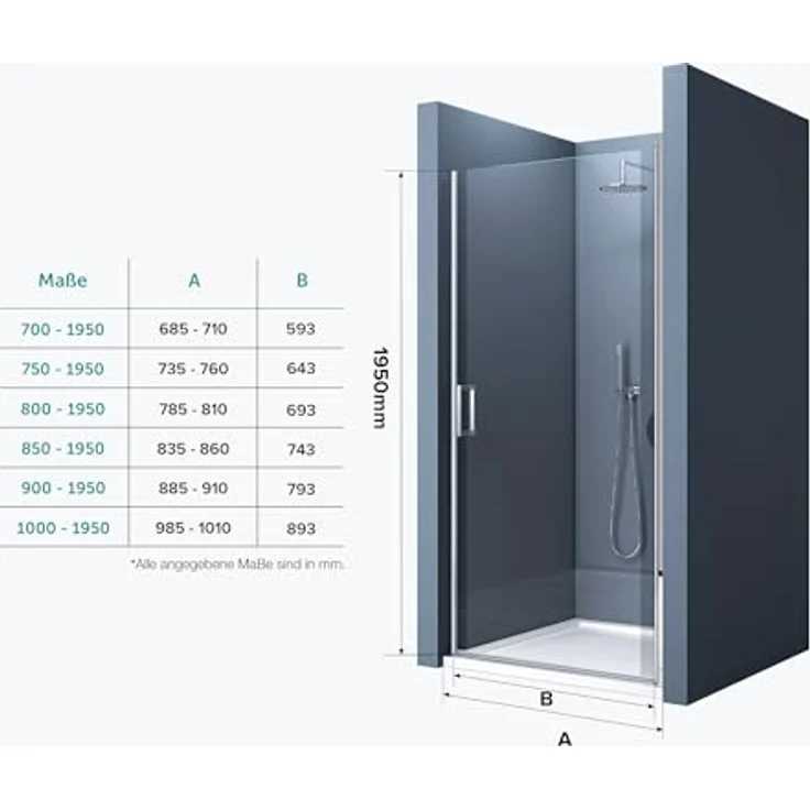 doporro Duschtür Nischentür dusche Duschabtrennung 70x195cm ESG-Sicherheitsglas Klarglas Einzeltür Teramo24K mit Hebe- und Senkmechanismus – Bild 7