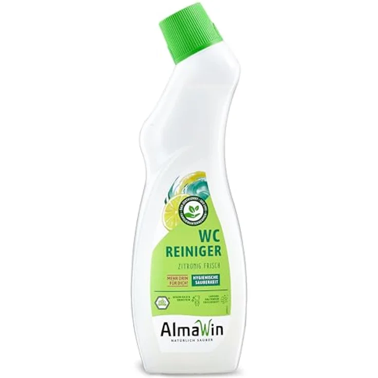 AlmaWin WC Reiniger zitronig, 750 ml, kraftvoll gegen Kalk und Urinstein, umweltfreundlich und hautverträglich, frischer Zitronenduft – Bild 1