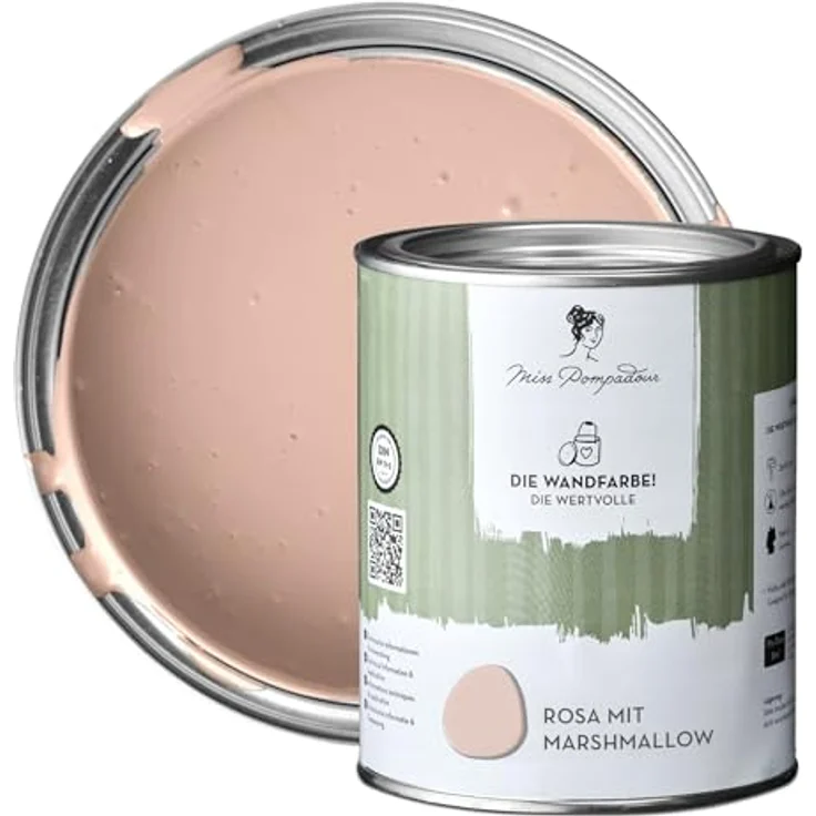 MissPompadour Wandfarbe Rosa mit Marshmallow - matte Innenfarbe mit hoher Deckkraft, 1 L, geruchsneutral und spritzfrei, wasserbasiert – Bild 1
