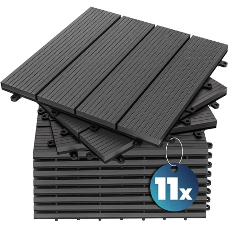 WPC Fliesen 1m²-4m² Terrassenfliesen Set Holzfliesen 30x30cm Balkon Pool Garten 11x Klassik anthrazit 4250525376623 – Bild 2