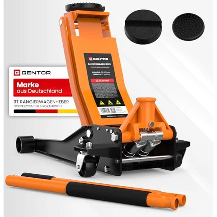 GENTOR Hydraulischer Wagenheber 3T Flach, Rangierwagenheber mit 75-505 mm Hubhöhe in Orange für PKW, SUV & Werkstatt – Bild 8