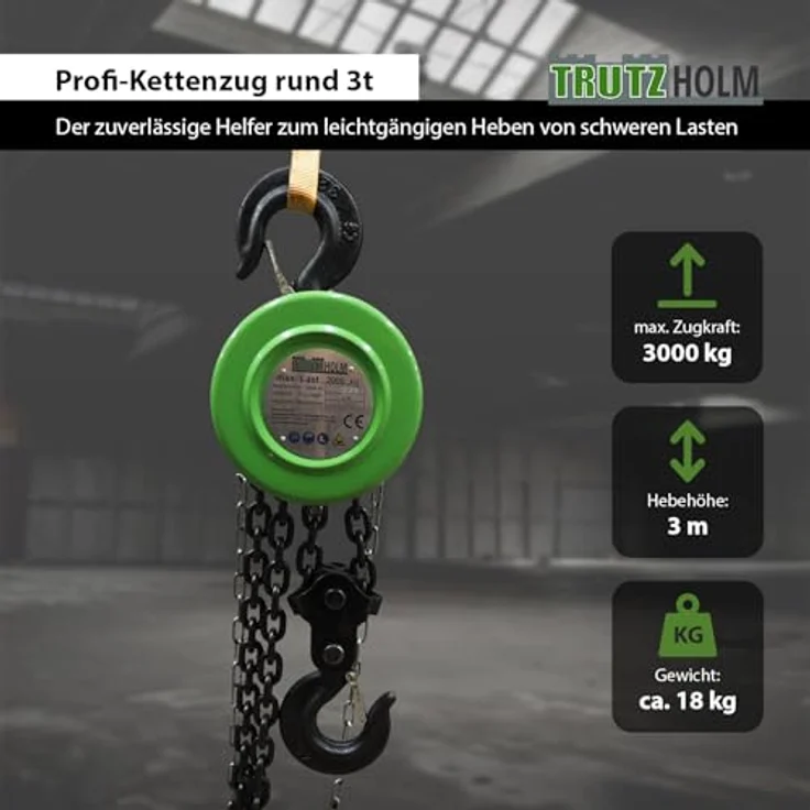 TrutzHolm Profi Kettenzug Kettenzug 3000kg 3t 3m Rund HSZ – Bild 3