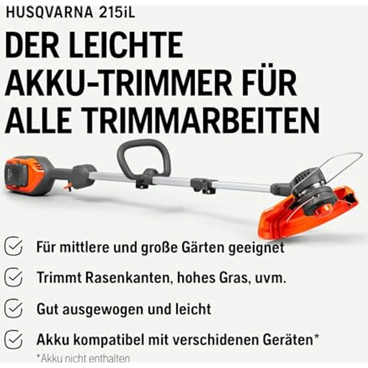 Husqvarna 215iL Akku-Rasentrimmer + 215iHD45 Heckenscheren-Set, leise Bedienung, ergonomisches Design, bürstenloser Motor, inklusive Akku BLi10 und Ladegerät C80 – Bild 4