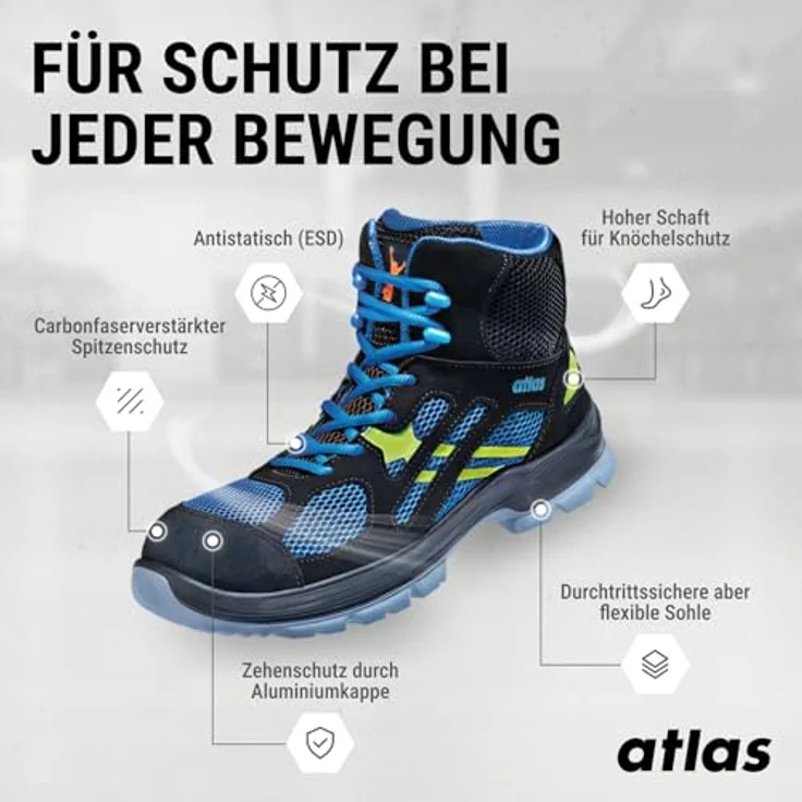 Atlas FLASH 8205 XP, knöchelhoher Sicherheitsschuh S1P ESD SRC mit metallfreier Durchtritthemmung und 3D-Dämpfungssystem, Größe 39 – Bild 3
