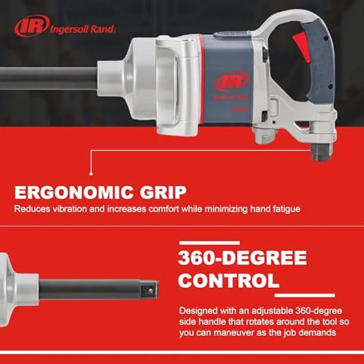 Ingersoll-Rand 2850MAX-6 Druckluft-Schlagschrauber, 1 Zoll, Verlängerter Amboss, 6 Zoll Verlängerung, Leichtes Design, 2847 Nm Drehmoment und 5500 U/min, Verstellbarer Griff, Robustes und langlebiges Profi-Werkzeug – Bild 3