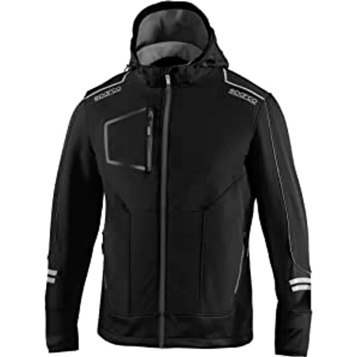 Sparco SOFT-SHELL TECH YORK Arbeitsjacke mit polar fleece, reflektierenden Streifen und abnehmbarer Kapuze, 330 g/m²