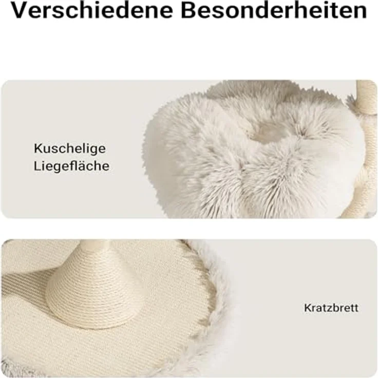 Fudajo Designer Kratzbaum, Ø 59 cm, 125 cm hoch, 3 Etagen mit Sisal und Plüsch, bis 15 kg belastbar, Katzenmöbel mit 3 Mulden – Bild 5