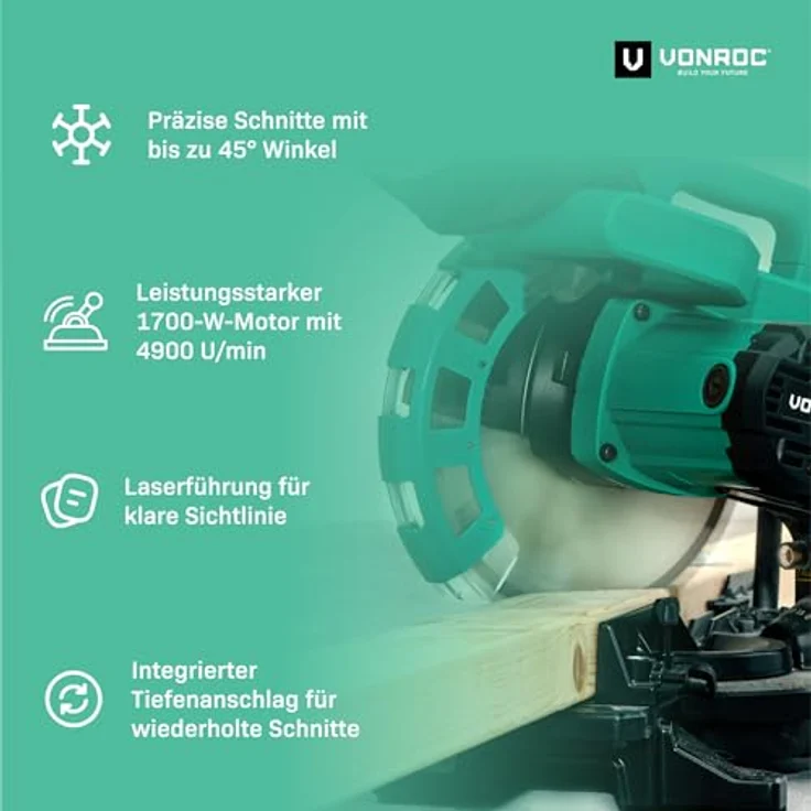 Kappsäge - Gehrungssäge 1700W - Ø 216mm 40 Zahn-Sägeblatt - mit Laser – Bild 4