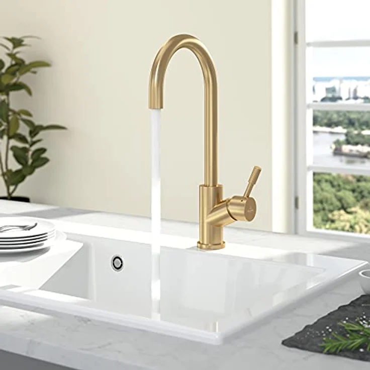 Villeroy & Boch Küchenarmatur 92530003, Edelstahl massiv in Gold, 360° Schwenkbereich, keramische Dichtungen, Durchflussmenge 14,0 l/min – Bild 2
