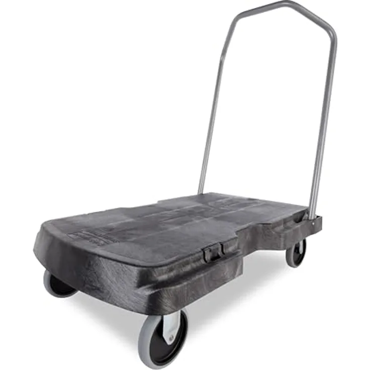 Rubbermaid Triple Rollwagen, Transportwagen Schwarz-Grau mit 3-Punkt Griff für optimale Bedienung