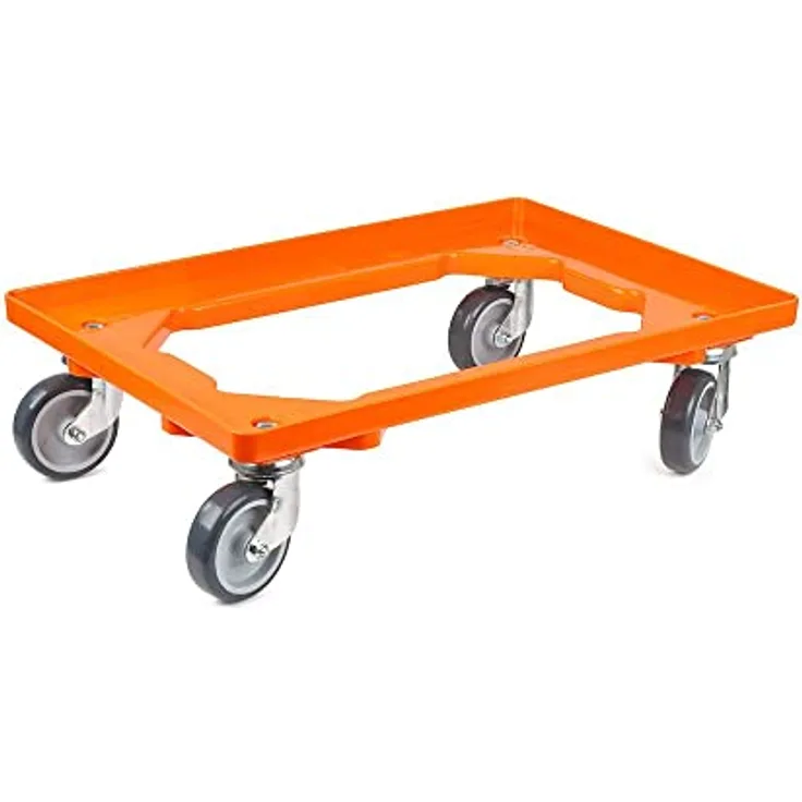 PROREGAL 2x Proregal Transportroller, stabile Gummiräder in orange, offen, HxBxT 15x60,7x40,7cm, 2 Lenkrollen & 2 Bremsrollen