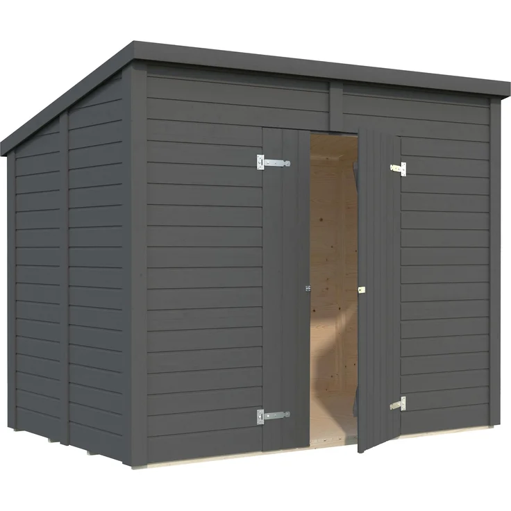 Palmako Gerätehaus Leif 4,5 m², 16 mm aus nordischem Fichtenholz, dunkelgrau lackiert, mit Doppeltür