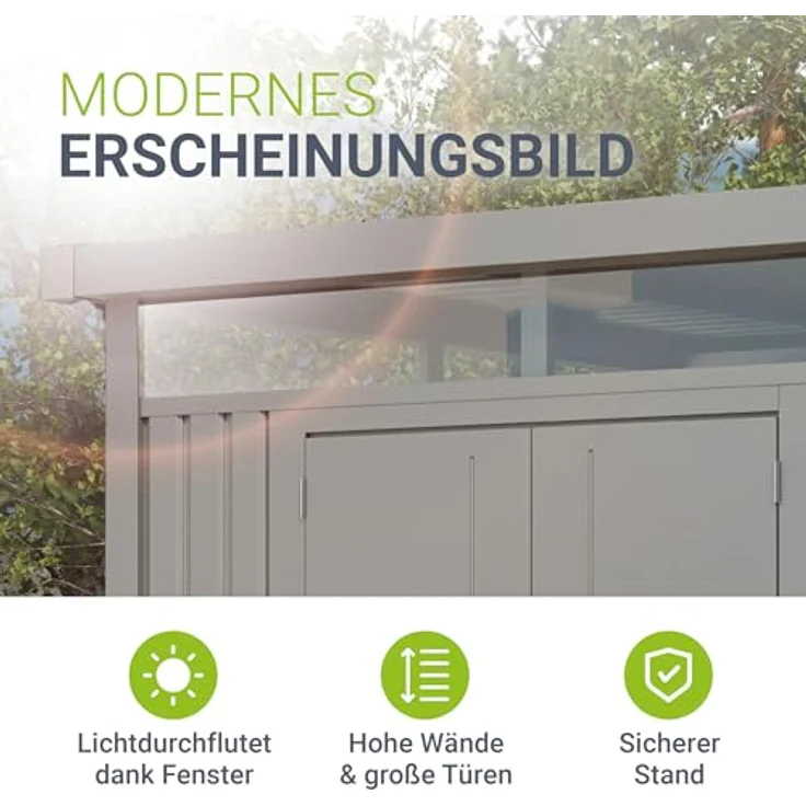 Juskys Gerätehaus Luzern 5,3 m² - Metall Geräteschuppen mit Türen & Fenstern - wetterfest & abschließbar - Fahrradgarage, Gartenhaus - Taupe – Bild 5