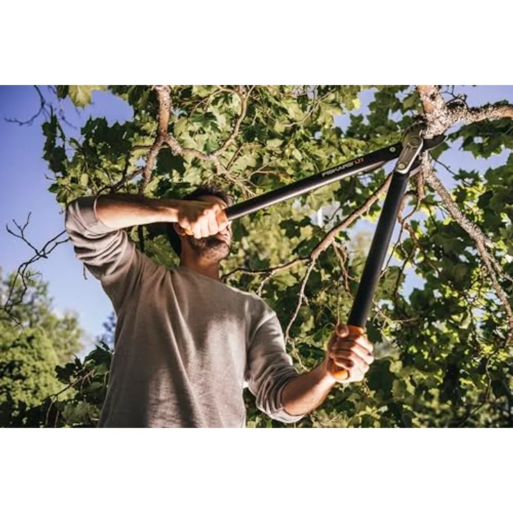Fiskars PowerGear Amboss-Getriebeastschere für trockene Zweige und Äste, Antihaftbeschichtet, Gehärteter Präzisionsstahl, Länge 69 cm, Schwarz-Orange, L77, 1000583 – Bild 4