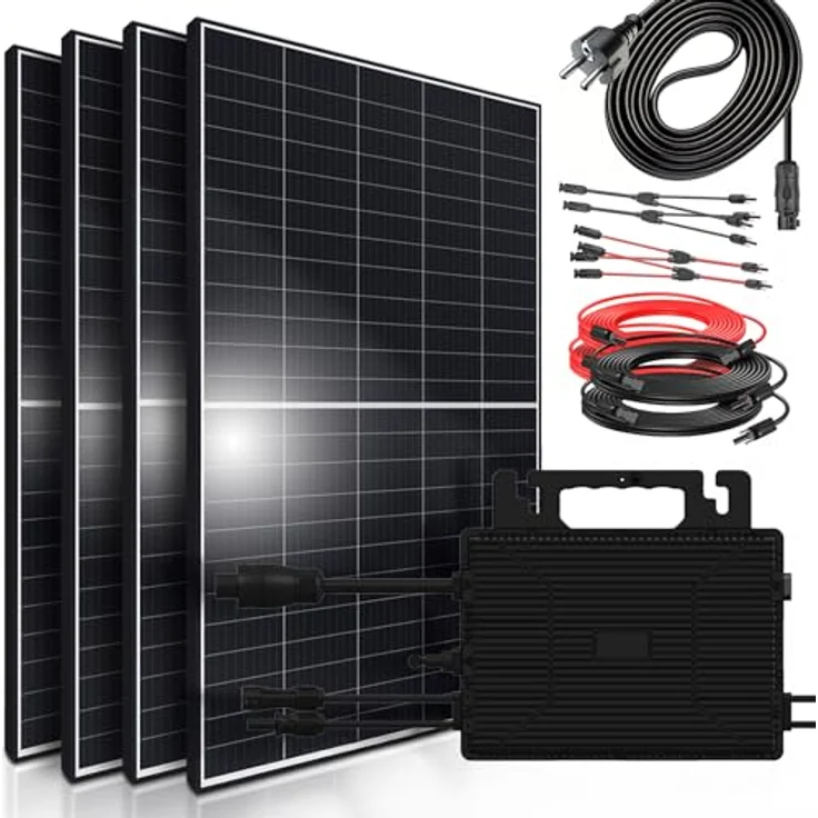 SUNNIVA® Balkonkraftwerk 1800W, komplettes PV Solaranlage Set mit 4x 450W Modulen, Astro Energy 800W Wechselrichter, Black Frame, inkl. 5m Kabel, Bluetooth und WIFI – Bild 1