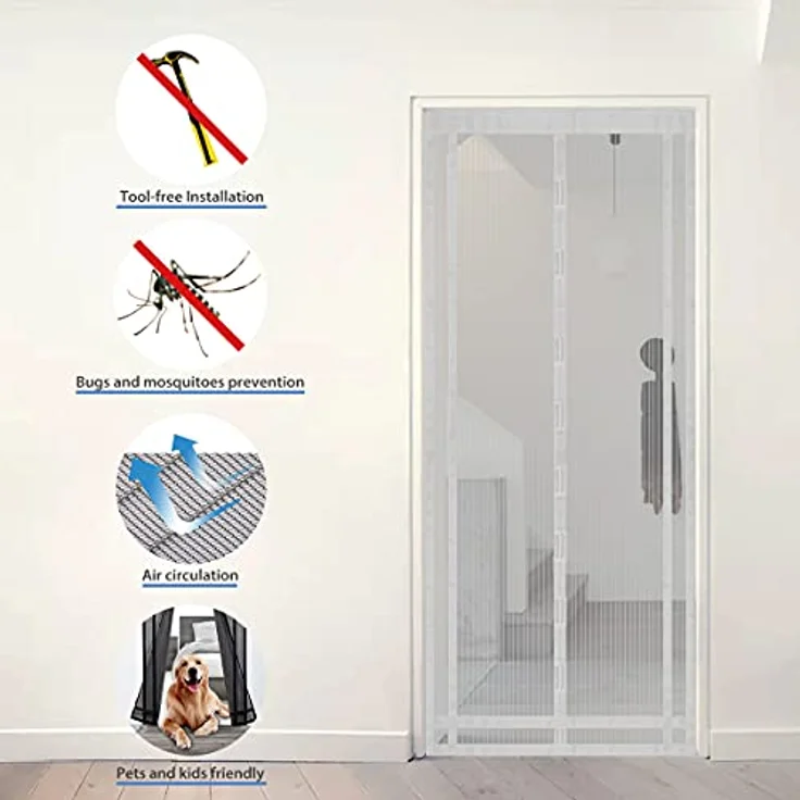 Sekey Magnet Fliegengitter Balkontür ohne Bohren Zuschneidbar, Türvorhang Fliegenschutz, Insektenschutz Tür Vorhang mit Verbreitertem Klebeband 160x230cm, Weiß – Bild 4