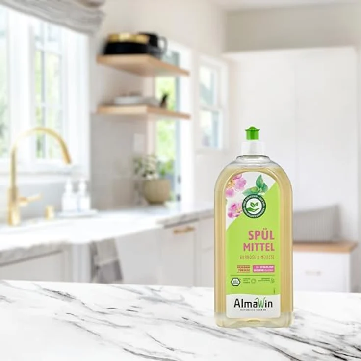 Almawin Spülmittel Wildrose Melisse 1L, hochkonzentriertes Geschirrspülmittel mit zartem Blumenduft, hautmild und vegan – Bild 3
